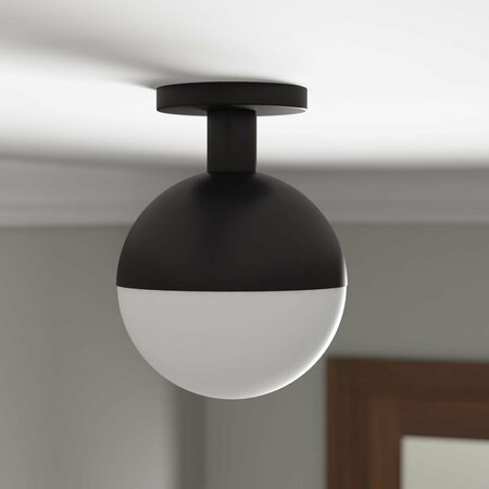HUDSON&CANAL Orb 9.75&apos; Wide Semi Flush Mount with Glass Shade in Blackened Bronze/White SF1772